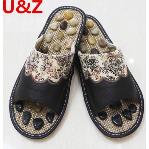 Male Foot Massage Slippers Reflexology Acupuncture,Elderly Blood Activating Foot Relaxation Massager Shoes Pebble Stone Sandals