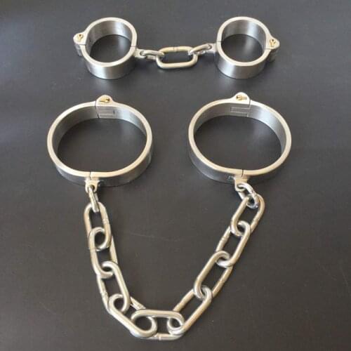 Stainless Steel Bondage Cuffs Leg Irons Handcuffs Ankle Cuffs Sex Toys For Couples BDSM Torture Adult Games Slave Restraints