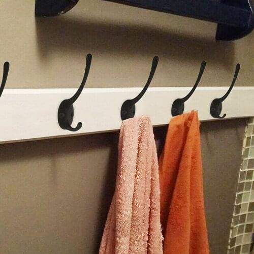 1pc Heavy Duty Coat Hooks Wall Mounted For Hat Hardware Dual Prong Retro Coat Hanger Black Color