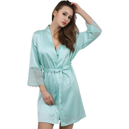 New Solid Satin Chiffon Robe Spring Summer Sexy Women Bathrobe Sleep Robes Ladies Home Clothes sp0019