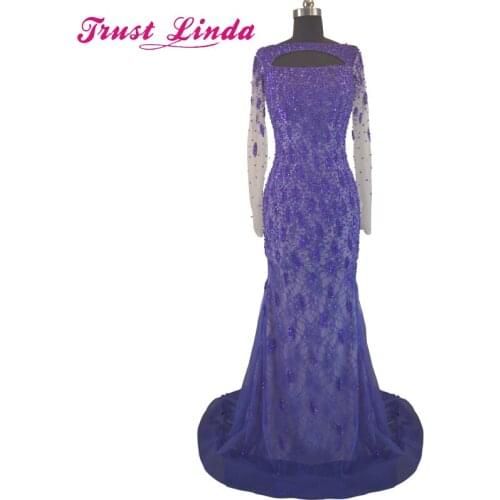 Real Sample Handwork Beading Pearls Crystal Mermaid Mother Dresses Long Sleeves Luxury Evening dress Prom Wear Party Gowns