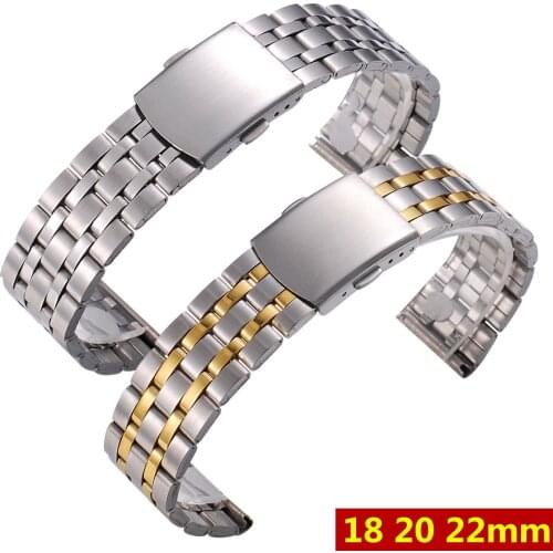 Silver Gold Men Watch Band Strap Stainless Stell Deployment Clasp Speed Master Wrist Women Band 18mm 20mm 22mm Accessories