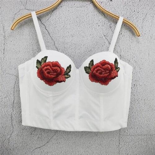 Sexy Tops With Built In Bra Full Cup Floral Embroider Top Female Crop Top Fairy Women Harajuku Solid Camis Push Up Bralette