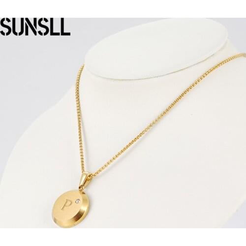 SUNSLL New Gold Stainless Steel Necklace Letter Pendant Necklace For Women Fashion Part Round High Quality Retro Jewelry Gifts
