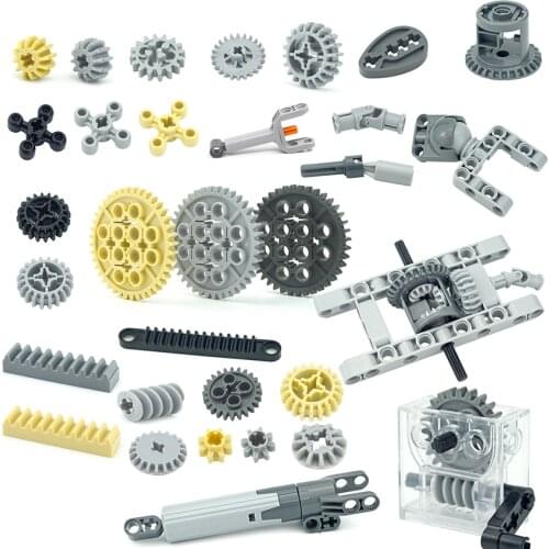 Technical Gear Axle Bricks Parts Worm Rack Conector MOC Train Car Crane Model 18942 18940 62821 Compatible Assembles Particles