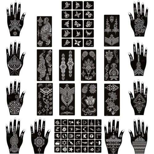 22Pcs/Set Airbrush Henna Tattoo Stencil for Body Painting,Kids Adults Glitter Temporary Templates Self-adhesion Sticker