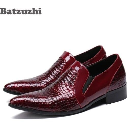 LUXURY Handmade Mens Shoes Top Quality Wine Red Genuine Leather Business Shoes Men Zapatos Hombre Wedding Shoes Men, Big EU46