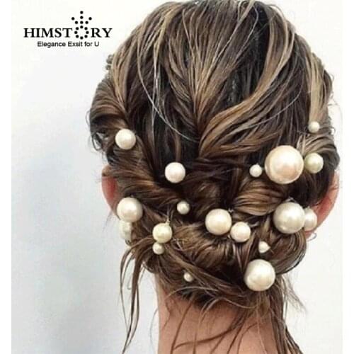 HIMSTORY 15PCS White Round Pearl Hair Pins Clips Hairpins Hair Accessories U-shape Stick Wedding Bridal Jewelry Wholesale