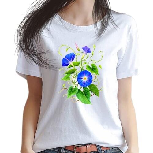 Morning Glory Women T Shirt Inspirational Plant Ipomoea Nil Flower Tops Tees Chinese Ink Wash Girls Clothing Sweatshirt tshirt