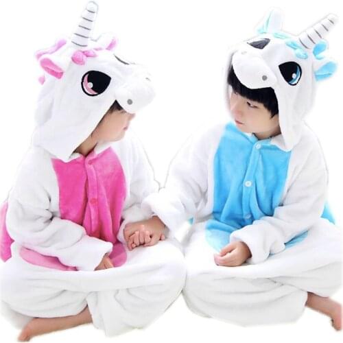 Pink Blue Unicorn Animal Pajamas Unisex Children Clothing sleepwear robe cosplay costume kids clothes Flannel Onesie Pyjama
