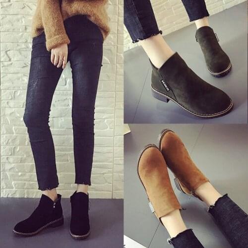 2018Womens Autumn Shoes Ladies Black Short Boots For Woman Ankle Boots Female Square Low Heels Zipper Scrub Platform size35-40