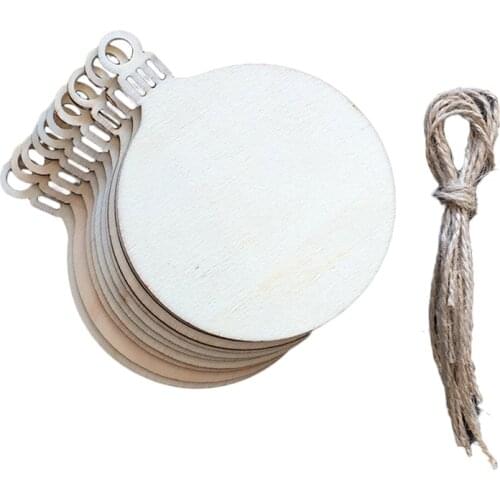 10pcs Wooden Round Baubles Tags Christmas Balls Decorations DIY Wooden Crafts Pendant Ornaments New Year Home Decors