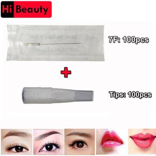 100PCS 7F Tattoo Needles Plus 100PCS 7F Caps For Permanent Makeup High Quality Traditional Tattoo Needles Independent Package