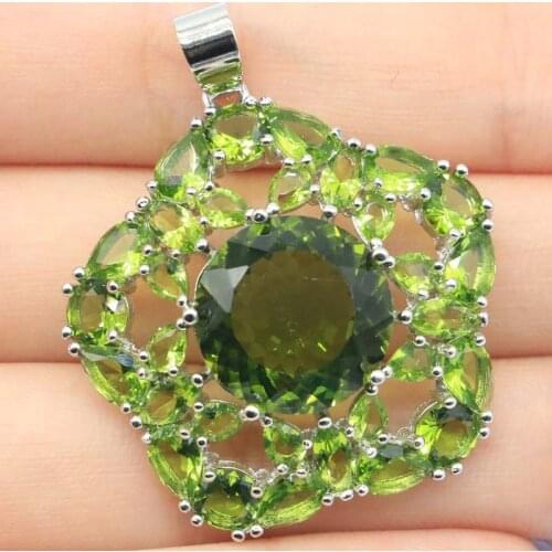 40x32mm European Design Fine Jewelry Vintage Green Peridot Women 925 Sterling Silver Pendant