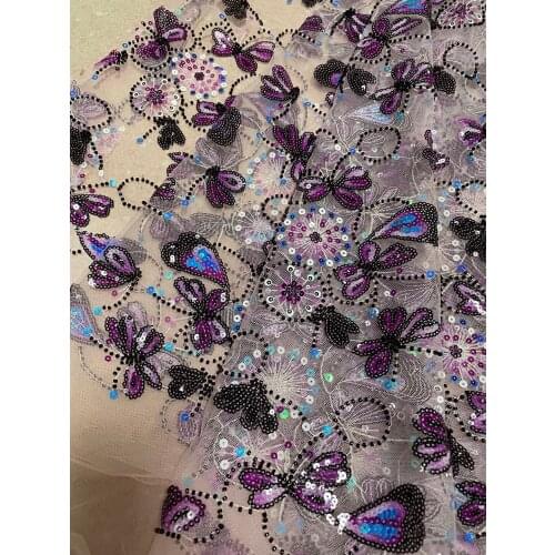 5yards/pc) High quality embroidered tube beads and sequins tulle lace graceful African French net lace for party dress FSS382