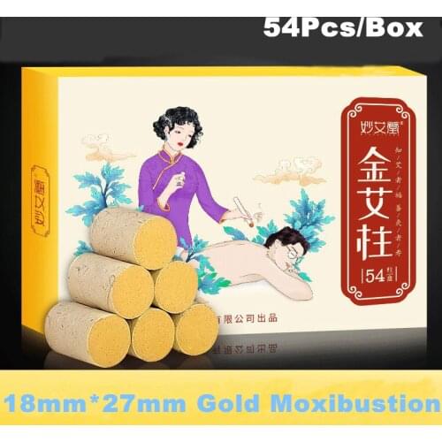 54 Pieces Natural Wormwood Moxa Stick Gold Moxa Moxibustion Roller Burner Massage Health Care Body Pain Relief