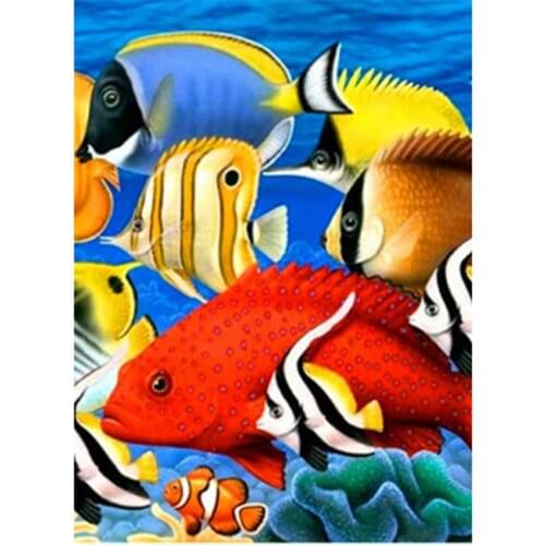 5D Diamond Painting Animal DIY Square Round Diamond Undersea Fish Picture Cross Stitch Set Mosaic Home Decoration Crafts WG2379