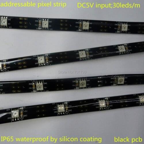 Addressable 5M DC5V 30leds/m WS2812B(WS2811)led pixel strip;IP65;black pcb;waterproof by silicon coating