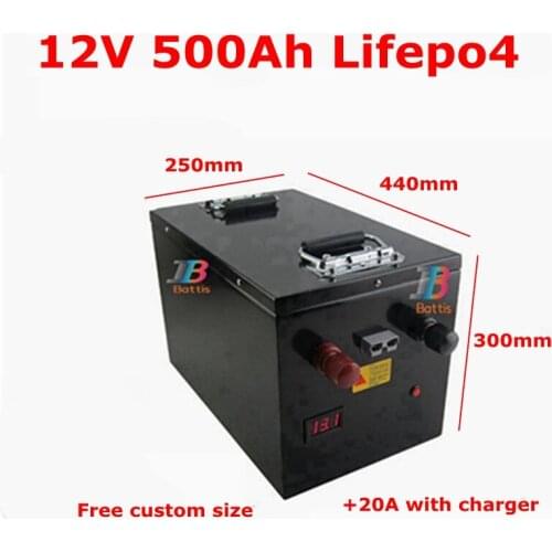 12.8V 12V 500AH Lifepo4 battery deep cycle for 3000W AGV golf cart EV Solar Storage backup power boat inverter +20A charger