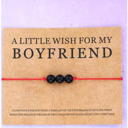 Make A Wish Black Obsidian Healing Stone Bracelet Boyfriend Card Bead Jewelry for Women Men Him Boyfriend Valentines Gift