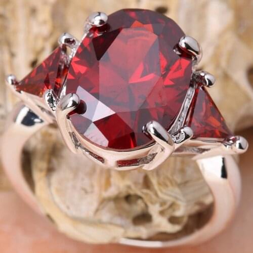 Valuable Red Garnet 10*14mm Semi-precious Stone Silver Cool For Women Ring Q1645