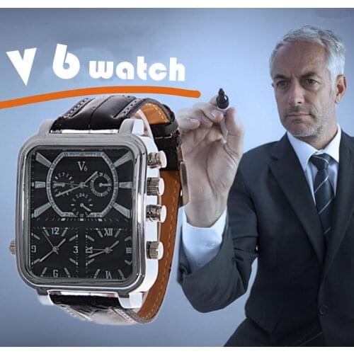 V6 New Watches Fashion and Casual Big Rectangle Dial Quartz Black Leather Quartz Analog Watch For Men Sport Military Watch