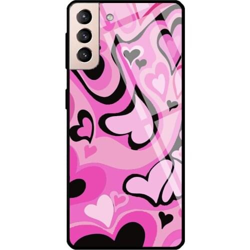 Pink loves Pattern Tempered Glass Case For Samsung Galaxy S21 Ultra Note 20 S8 S9 S10 Note 10 Plus S20 FE