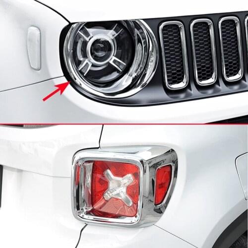 Chrome Head + Tail Light Cover For Jeep Renegade 2015 2016 2017 2018 Headlight Taillight Surrounds Accessories