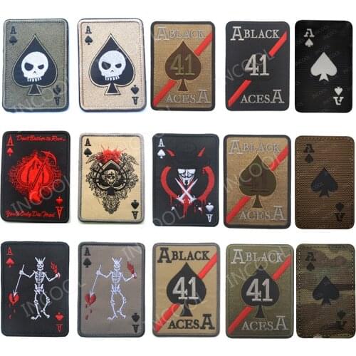 Death Card Rectangular Badge Embroidery Poker Tactical Badges Hook And Loop Military Armband Army Combat Badge