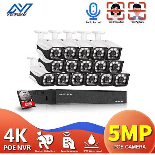 16 Channel POE CCTV Camera Security System Kit 16ch 5MP 8CH NVR Kit 4K Outdoor Night Vision IP Camera Video Surveillance System