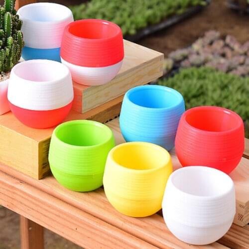 Colorful Mini Round Plastic Plants For Garden Home Office Decoration Decor Planter Desktop Flower Pots Decor Flower Flower Pot