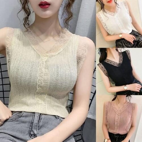 2020 summer Fashion Vest Sexy Women Sleeveless Casual Vest O-Neck Ladies Solid Lace Tank Tops Tank Top Short Vest Bodycon A619