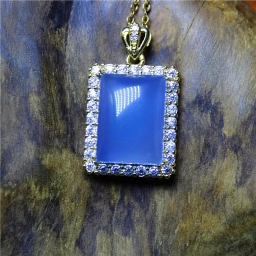 Liemjee Wholesale Fashion Jewelry Blue Chalcedony Inlaid Square Brand Necklace For Women Feature Namour Charm Gift All Seasons