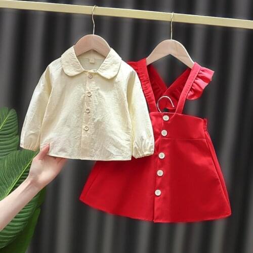 Melario Red Autumn Infant Baby Girls Clothes Sets 2Pcs Long Sleeve Tops Strap Dress 2pcs Suit Casual Newborn Clothing 0-24 M Set