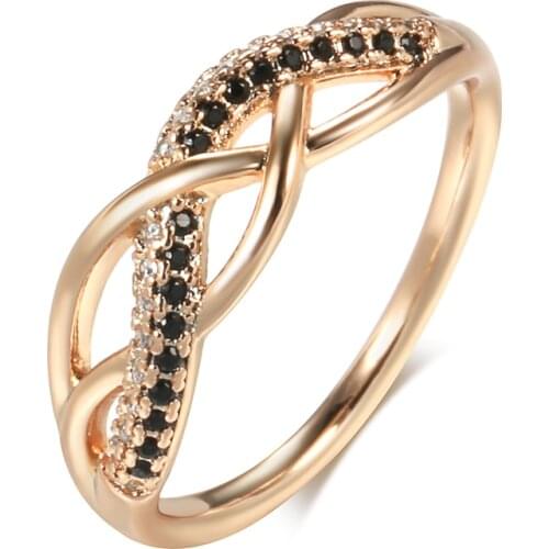 Kinel Fashion 585 Rose Gold Boho Ring for Women Cross Flower Natural Black Zircon Ring Vintage Bride Wedding Jewelry 2021 New