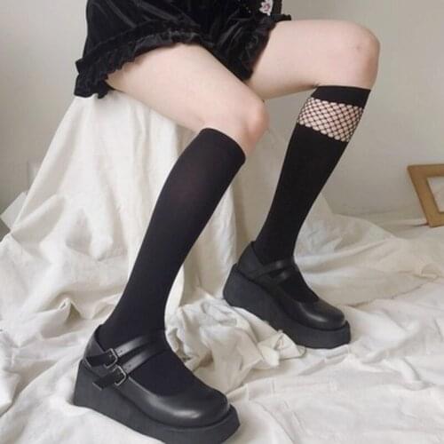 New Cosplay Sexy Knee High Socks Mesh Stockings Fashion Cute College Style JK Girls Lolita Student Black Gothic Long Sock