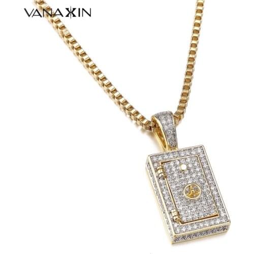 VANAXIN Steering Wheel Small Phone Frame Pendants Necklaces for Women Hip Hop Full Iced Cubic Zircons Fashion Jewelry Gold Color