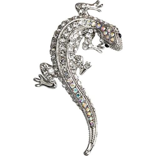 Reptile Animal Rhinestone Brooch Silver Color Enamel Lizard Brooches for Women Statement Jewelry Vintage Accessories