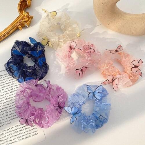 Fashion Floral hair Scrunchie Headdress Ponytail Holder Butterfly Barrette Mesh Bowknot Hairpin Hair Gift Women Hair Accessories