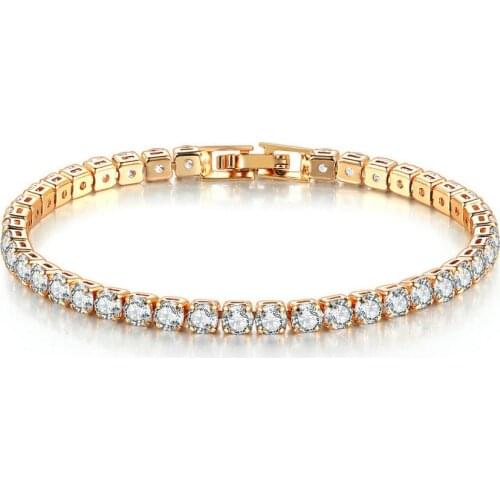 Luxury 4mm Cubic Zirconia Tennis Bracelets Iced Out Chain Crystal Wedding Bracelet For Women Men Gold Silver Color Bracelet
