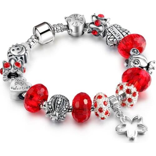 Luxury jewelry Women Bracelet Silver Color Crystal Charm Bracelet for Women DIY Beads Bracelets & Bangles Jewelry Gift