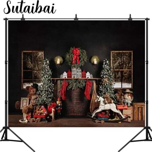 Christmas Backdrop Christmas Tree Decoration Photography Background Snow Window Bear Gift Photographic Studio Photo Background