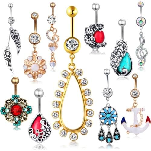TIANCIFBYJS Mix 20 Styles Belly Piercing Nombril Stainless Steel Flower Body Jewelry Navel Button RingBell Bar Tragus Earring