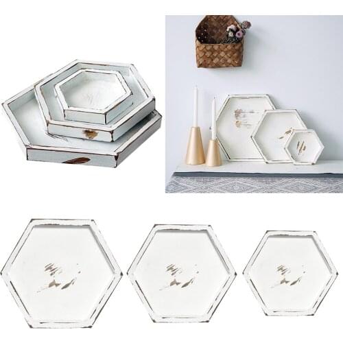 Hexagon Wood Serving Tray Wooden Platter Home Cheese Fruit Salad Tea Dish