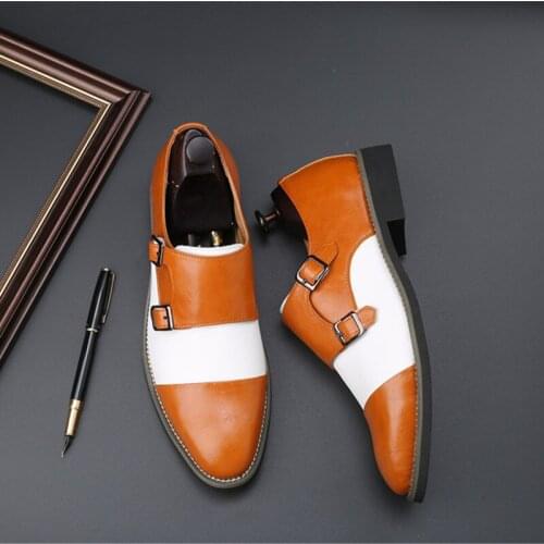 Yomior New Japanese Style Men Casual Shoes Pointed Toe Mixed Colors Formal Dress Leather Shoes Buckle Wedding Loafers Oxfords