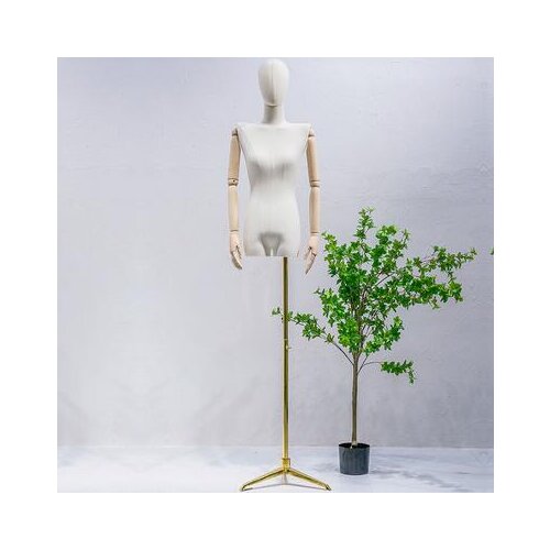 High-Quality Wood Arm Color Full Female Head Mannequin Body Metal Base Wedding Flat Chest Shoulder Women,Adjustable Rack D402