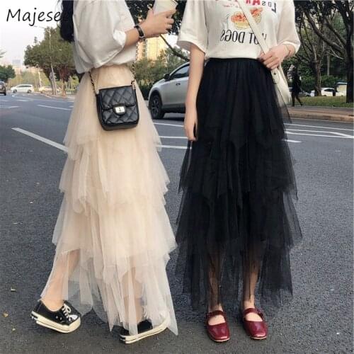Skirts Women Mesh Ball Gown Sweet Princess Solid Various Colors Vintage Female Elegant Streetwear Party Ankle Length Popular Ins