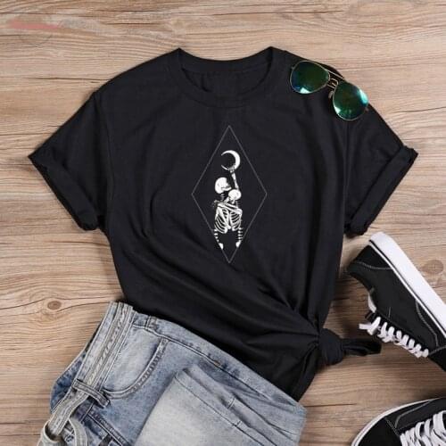 Under The Moon gothic skull T-shirt funny women 100% Cotton graphic aesthetic tumblr casual grunge Fashion unisex tee top tshirt
