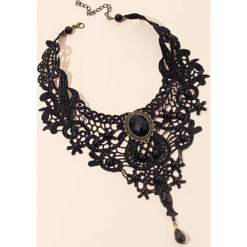 Womens Dark Gothic Fake Collar Lace Necklace Gorgeous Fashion Prom Party Costume Necklace