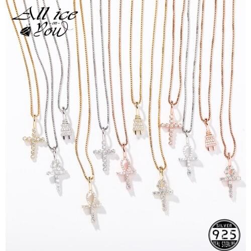ALLICEONYOU 925 Sterling Silver Iced Out Cubic Zirconia Cross Christmas tree Pendant&Necklace Set Women Hip Hop Fashion Gift